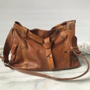 BERGE Leather Hobo Camel Shoulder Bag Brown Snakeskin Purse